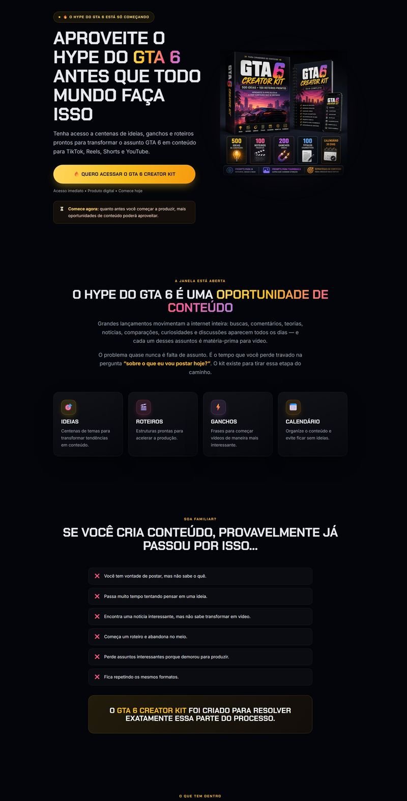 Landing page do GTA 6 Creator Kit criada pela AD Sites