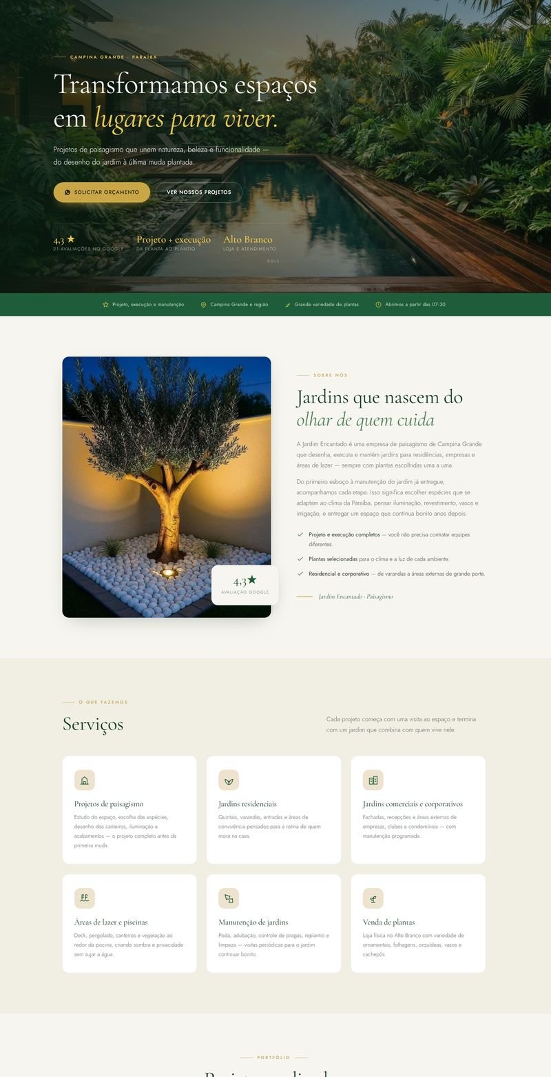 Site da Jardim Encantado Paisagismo criado pela AD Sites